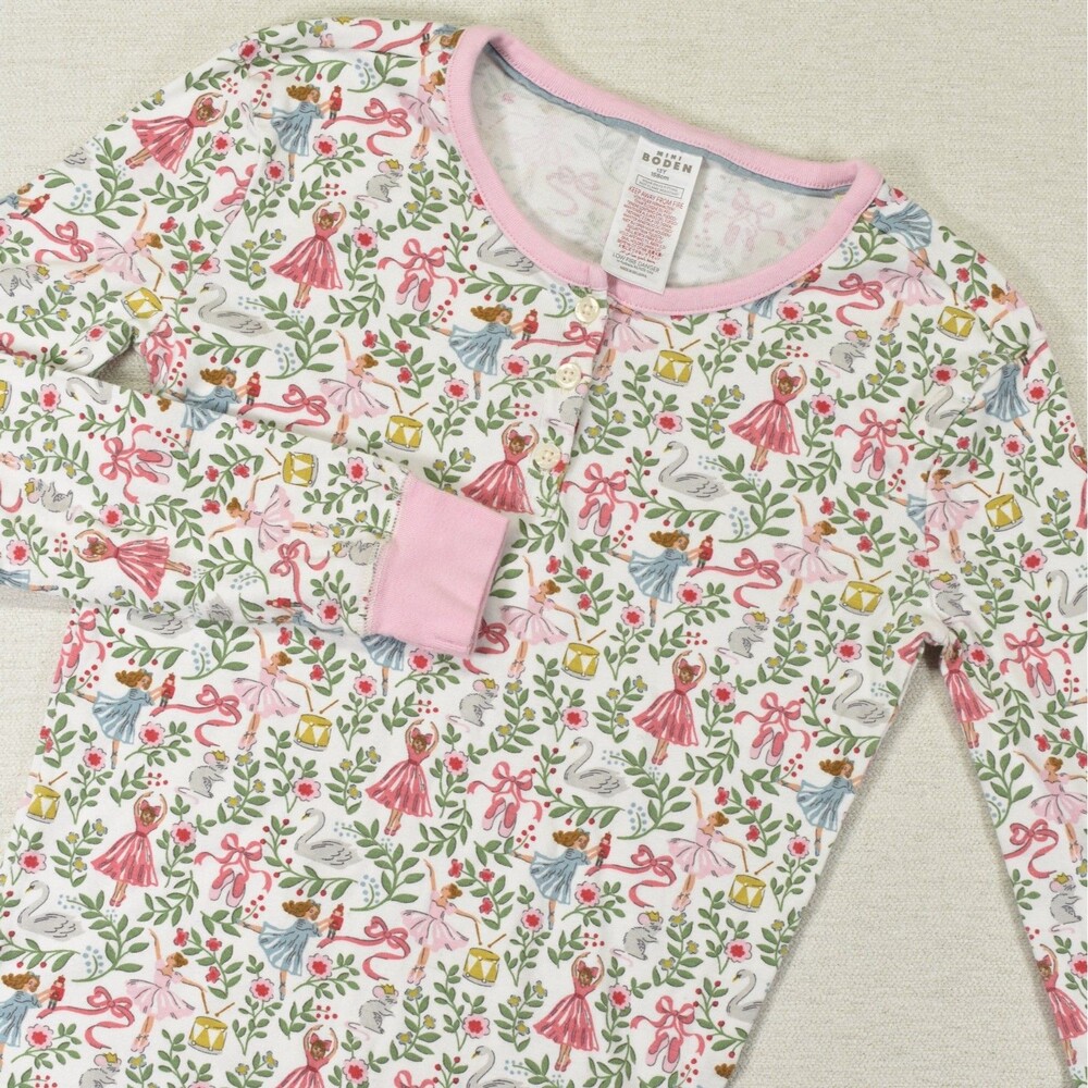 Mini Boden Girls Pajamas Set 13Y Holiday Nutcracker Dance Ballerina Pink Cotton
